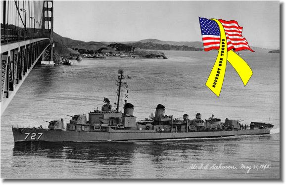The DeHaven crosses under the Golden Gate Bridge May 31, 1948